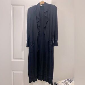 Black St. John Collection Full Length Ruffled Coat Sz 2